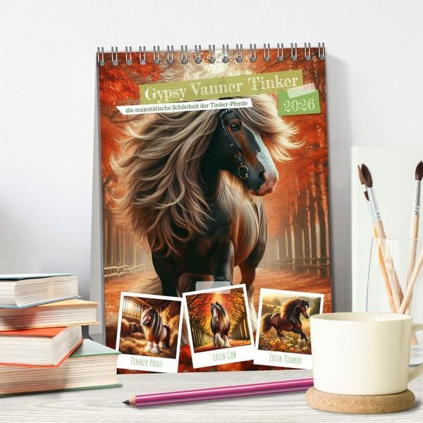 Produktbild: Gypsy Vanner Tinker - die majest&auml;tische Sch&ouml;nheit der Tinker-Pferde (Tischkalender 2026 DIN A5 hoch), CALVENDO Monatskalender