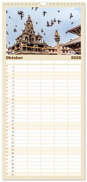 Produktbild: Familienplaner 2026 - K&ouml;nigsst&auml;tte im Kathmandutal mit 5 Spalten (Wandkalender, 21 x 45 cm) CALVENDO
