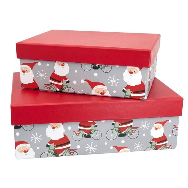 Produktbild: Idena Geschenkboxen Santa auf Fahrrad mehrfarbig 16x6x12cm 20x7x15cm 2 St&uuml;ck