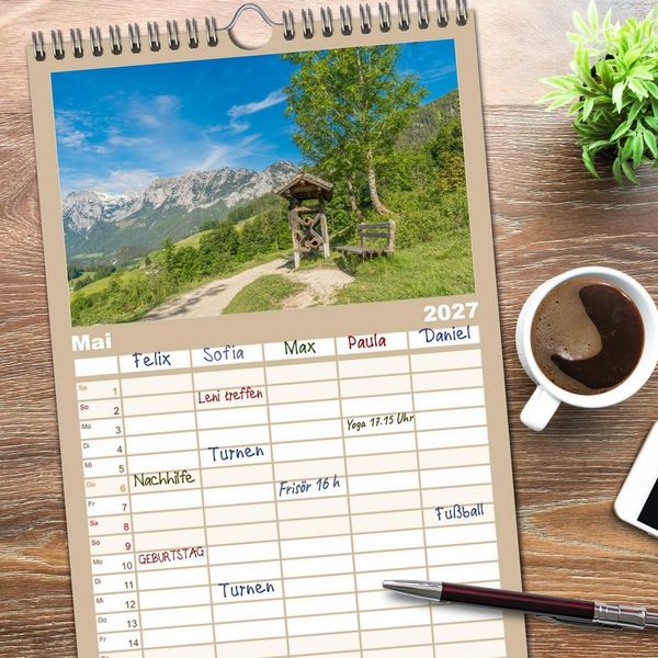 Produktbild: Familienplaner 2027 - Wanderparadies Bayerische Alpen mit 5 Spalten (Wandkalender, 21 x 45 cm) CALVENDO