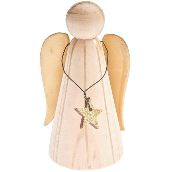 Produktbild: Holz-Engel mit Stern 10x5,3x4,4cm 100%