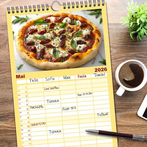 Produktbild: Familienplaner 2026 - Pizza geht immer - Zu jeder Jahreszeit mit 5 Spalten (Wandkalender, 21 x 45 cm) CALVENDO