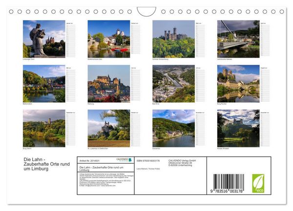 Produktbild: Die Lahn - Zauberhafte Orte rund um Limburg (Wandkalender 2026 DIN A4 quer), CALVENDO Monatskalender