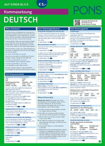 PONS Kommasetzung auf einen Blick Deutsch, Taschenbuch von , PONS Langenscheidt GmbH, 9783125626980
