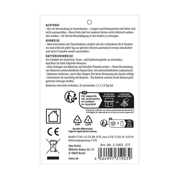 Produktbild: Idena Weihnachtskranz 15 LED 6h Timer &Oslash;50cm batteriebetrieben warmwei&szlig; f&uuml;r Innen