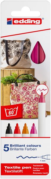Produktbild: edding 4600 Textilstifte, 1mm, 5er Set warme Farben