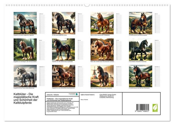 Produktbild: Kaltbl&uuml;ter - Die majest&auml;tische Kraft und Sch&ouml;nheit der Kaltblutpferde (hochwertiger Premium Wandkalender 2026 DIN A2 quer), Kunstdruck in Hochglanz