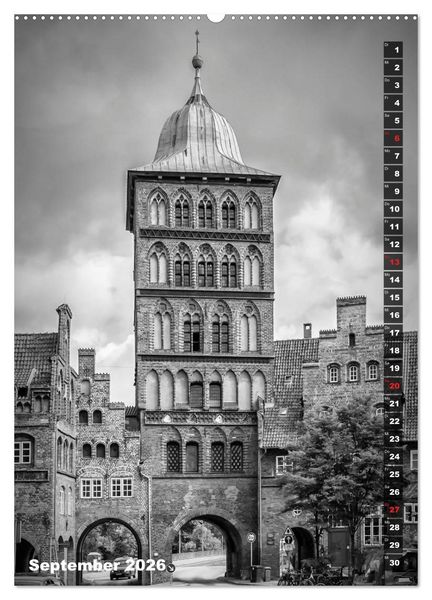 Produktbild: L&Uuml;BECK Monochrome Momente (hochwertiger Premium Wandkalender 2026 DIN A2 hoch), Kunstdruck in Hochglanz
