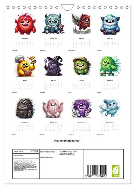 Produktbild: Kuschelmonsterzeit (Wandkalender 2026 DIN A4 hoch), CALVENDO Monatskalender