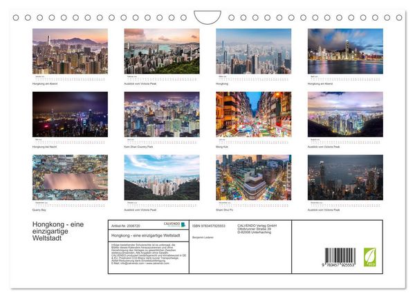Produktbild: Hongkong - eine einzigartige Weltstadt (Wandkalender 2026 DIN A4 quer), CALVENDO Monatskalender