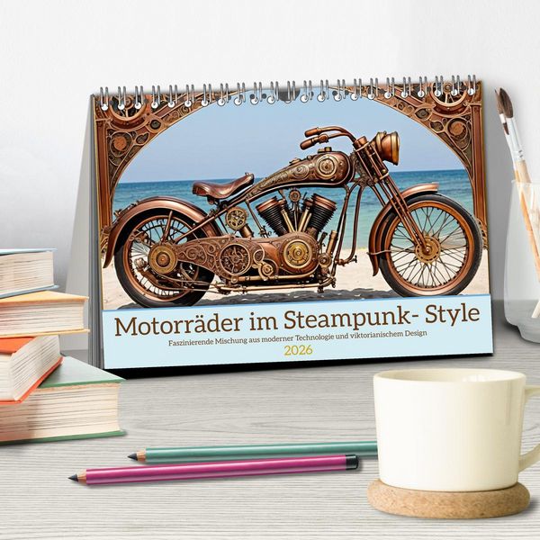 Produktbild: Motorr&auml;der im Steampunk-Style (Tischkalender 2026 DIN A5 quer), CALVENDO Monatskalender