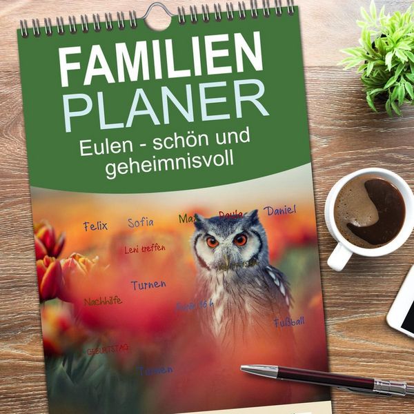 Produktbild: Familienplaner 2026 - Eulen - sch&ouml;n und geheimnisvoll mit 5 Spalten (Wandkalender, 21 x 45 cm) CALVENDO