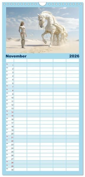 Produktbild: Familienplaner 2026 - Surrealismus trifft Pferdefans mit 5 Spalten (Wandkalender, 21 x 45 cm) CALVENDO