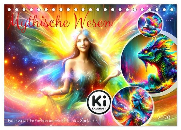 Produktbild: Mythische Wesen - Fabelwesen im Farbenrausch: Ein buntes Spektakel (Tischkalender 2026 DIN A5 quer), CALVENDO Monatskalender
