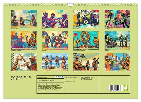 Produktbild: Musikanten im Pop-Art Stil (Wandkalender 2026 DIN A3 quer), CALVENDO Monatskalender