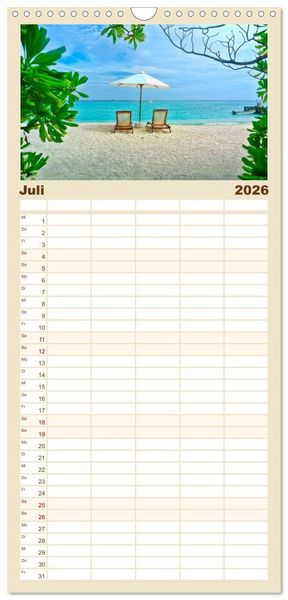 Produktbild: Familienplaner 2026 - Str&auml;nde wie ein Traum mit 5 Spalten (Wandkalender, 21 x 45 cm) CALVENDO