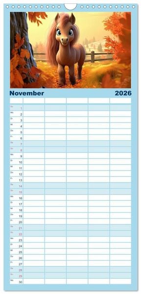 Produktbild: Familienplaner 2026 - Niedliche Ponys mit 5 Spalten (Wandkalender, 21 x 45 cm) CALVENDO