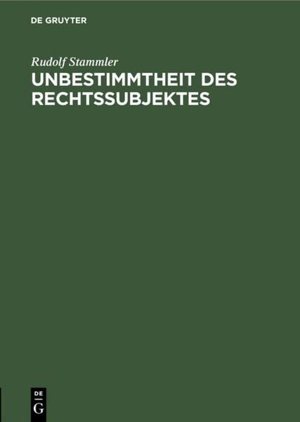 Produktbild: Unbestimmtheit des Rechtssubjektes