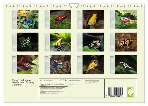 Produktbild: Poison dart frogs / UK-Version / Birthday Calendar (Wall Calendar 2026 DIN A4 landscape), CALVENDO 12 Month Wall Calendar