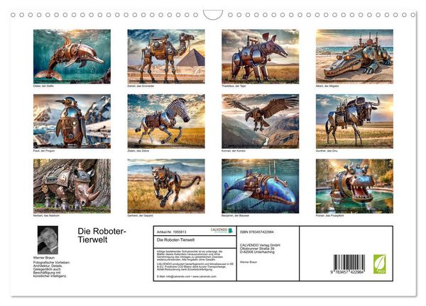 Produktbild: Die Roboter-Tierwelt (Wandkalender 2026 DIN A3 quer), CALVENDO Monatskalender