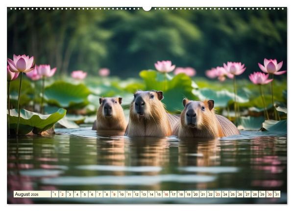 Produktbild: Capybaras - Wasserschweine die Herren der Gr&auml;ser (hochwertiger Premium Wandkalender 2026 DIN A2 quer), Kunstdruck in Hochglanz