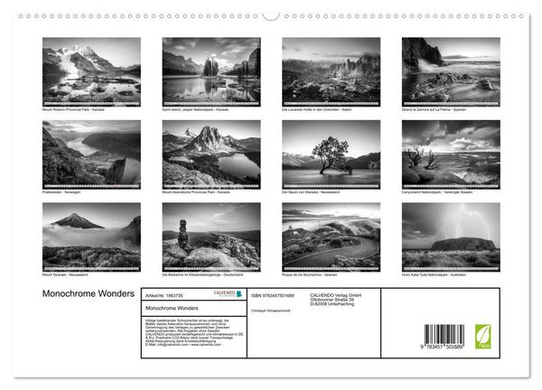 Produktbild: Monochrome Wonders (hochwertiger Premium Wandkalender 2026 DIN A2 quer), Kunstdruck in Hochglanz