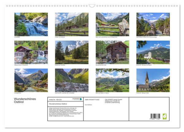 Produktbild: Wundersch&ouml;nes Osttirol (Wandkalender 2026 DIN A2 quer), CALVENDO Monatskalender