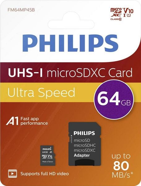 Produktbild: Philips microSDXC-Karte 64 GB Class 10 inkl. SD-Adapter