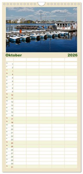 Produktbild: Familienplaner 2026 - Alsteransichten in Hamburg mit 5 Spalten (Wandkalender, 21 x 45 cm) CALVENDO