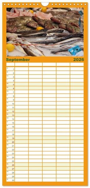 Produktbild: Familienplaner 2026 - Markttag in Frankreich mit 5 Spalten (Wandkalender, 21 x 45 cm) CALVENDO