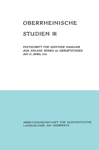 Produktbild: Oberrheinische Studien Band III