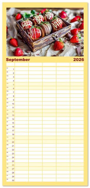 Produktbild: Familienplaner 2026 - Alles Schokolade oder was?! - Hei&szlig;e und kalte Gaumenfreuden aus Schokolade mit 5 Spalten (Wandkalender, 21 x 45 cm) CALVENDO