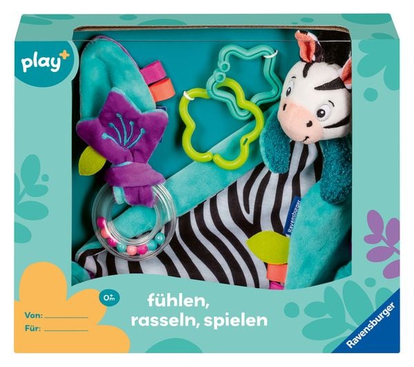 Ravensburger 4858 - play+ Fühlen, rasseln, spielen, Geschenk-Set: Zebra