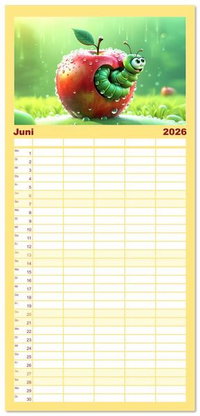 Produktbild: Familienplaner 2026 - W&uuml;rmchen Zauber mit 5 Spalten (Wandkalender, 21 x 45 cm) CALVENDO
