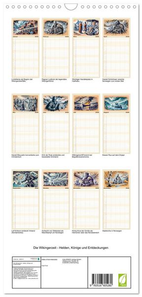 Produktbild: Familienplaner 2026 - Die Wikingerzeit - Helden, K&ouml;nige und Entdeckungen mit 5 Spalten (Wandkalender, 21 x 45 cm) CALVENDO