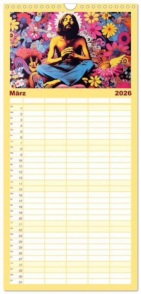 Produktbild: Familienplaner 2026 - Psychodelic Art mit 5 Spalten (Wandkalender, 21 x 45 cm) CALVENDO