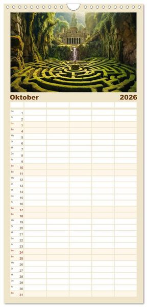Produktbild: Familienplaner 2026 - Labyrinth Universum mit 5 Spalten (Wandkalender, 21 x 45 cm) CALVENDO