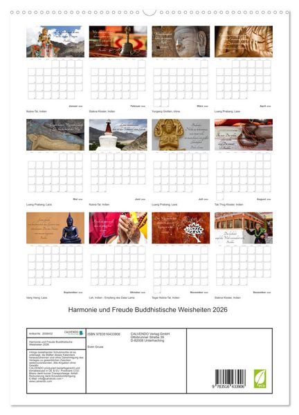 Produktbild: Harmonie und Freude Buddhistische Weisheiten 2026 (hochwertiger Premium Wandkalender 2026 DIN A2 hoch), Kunstdruck in Hochglanz