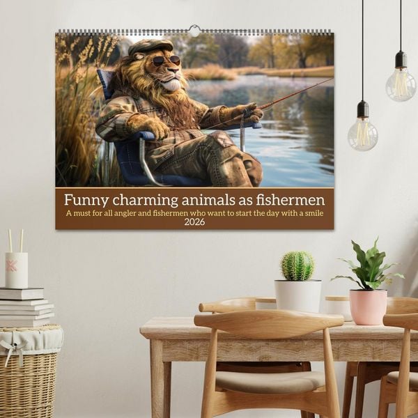 Produktbild: Funny charming animals as fishermen (Wall Calendar 2026 DIN A2 landscape), CALVENDO 12 Month Wall Calendar