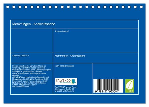 Produktbild: Memmingen - Ansichtssache (Tischkalender 2026 DIN A5 quer), CALVENDO Monatskalender