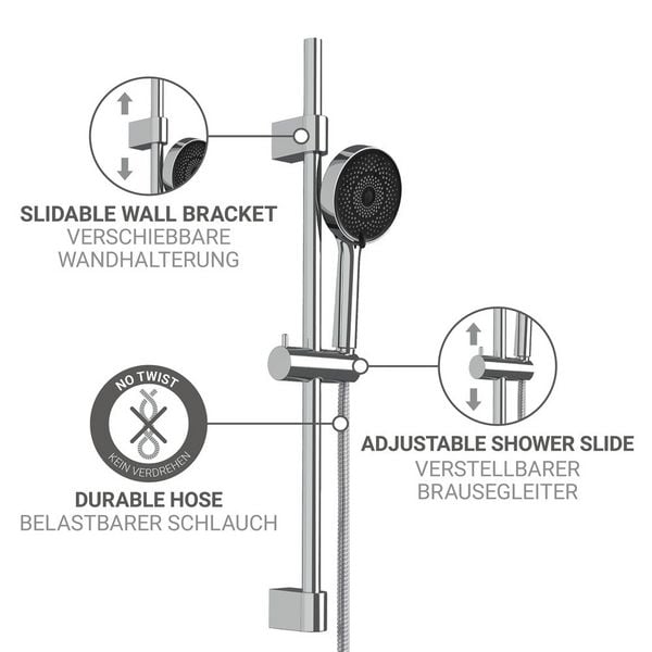 Produktbild: Brauseset Mod. Softwater, 70 cm, chrom, Edelstahl, mikrotropfen-technologie f&uuml;r sanftes duschen