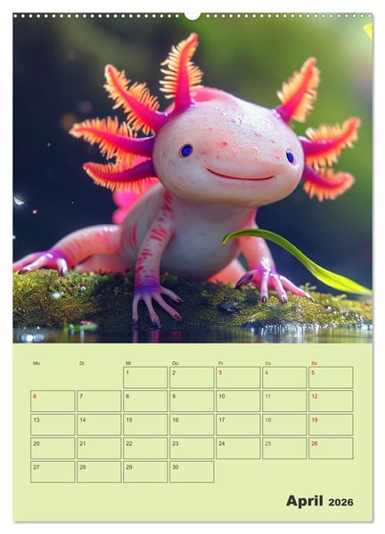 Produktbild: Axolotl. Lustiger Schwanzlurch mit Superkr&auml;ften (Wandkalender 2026 DIN A2 hoch), CALVENDO Monatskalender