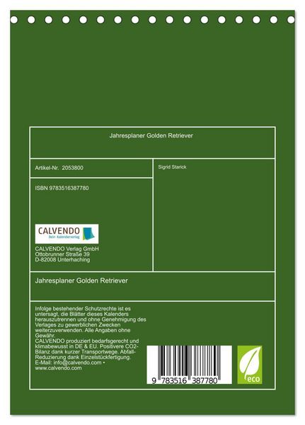 Produktbild: Jahresplaner Golden Retriever (Tischkalender 2026 DIN A5 hoch), CALVENDO Monatskalender