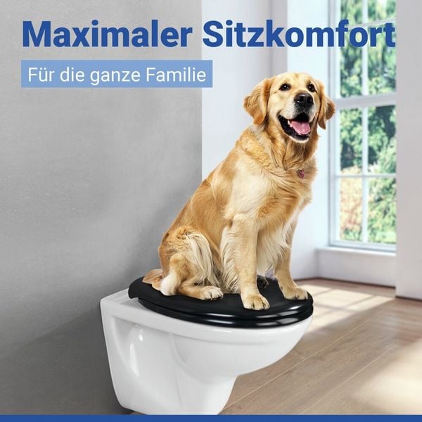Produktbild: WC Sitz Mod. Rieti Schwarz, stabiler Toilettensitz mit Absenkautomatik