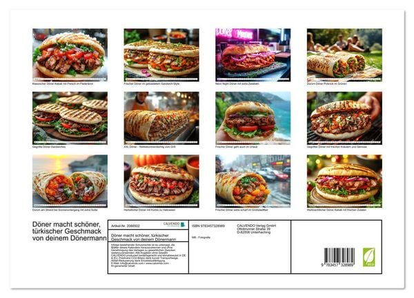 Produktbild: D&ouml;ner macht sch&ouml;ner, t&uuml;rkischer Geschmack von deinem D&ouml;nermann (hochwertiger Premium Wandkalender 2026 DIN A2 quer), Kunstdruck in Hochglanz