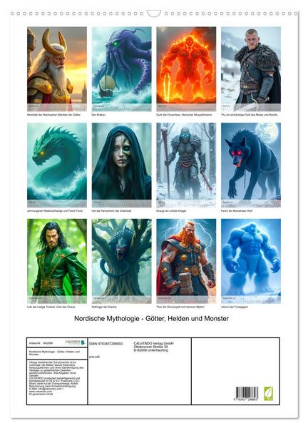 Produktbild: Nordische Mythologie - G&ouml;tter, Helden und Monster (Wandkalender 2026 DIN A2 hoch), CALVENDO Monatskalender