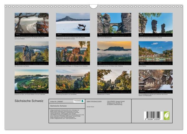 Produktbild: S&auml;chsische Schweiz (Wandkalender 2027 DIN A3 quer), CALVENDO Monatskalender