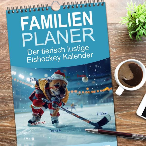 Produktbild: Familienplaner 2026 - Der tierisch lustige Eishockey Kalender mit 5 Spalten (Wandkalender, 21 x 45 cm) CALVENDO
