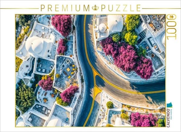 CALVENDO Puzzle Straße im griechischen Dorf mit Bougainvillea | 1000 Teile Lege-Größe 64x48cm Foto-Puzzle für glückliche Stunden
