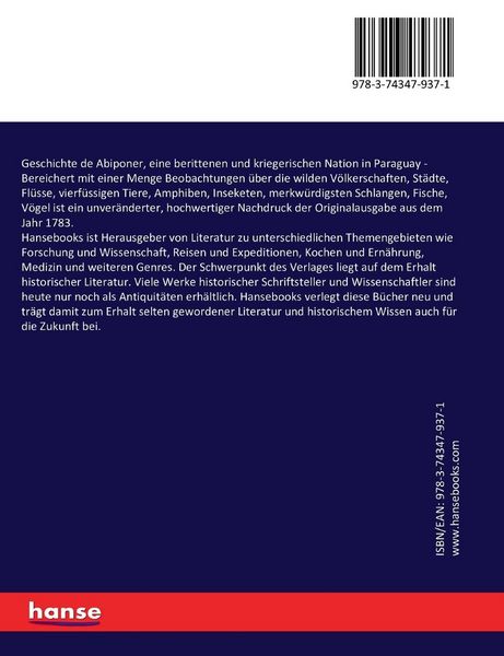 Produktbild: Geschichte de Abiponer, eine berittenen und kriegerischen Nation in Paraguay